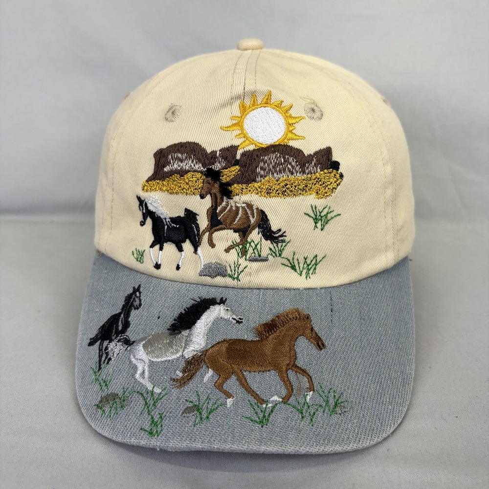 Unbranded Horse Embroidery Hat Western Unisex OS Tan Grey Baseball Cap